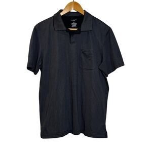 Van Heusen Men's Flex Classic Fit Polo Medium Black/Grey Striped Lightweight